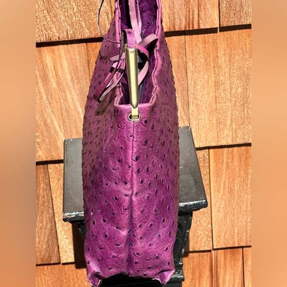 Francesco Biasia Purple Leather Ostrich Embossed Purse Italy - Picture 4 of 11
